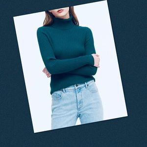 George-royal blue ribbed turtleneck sweater